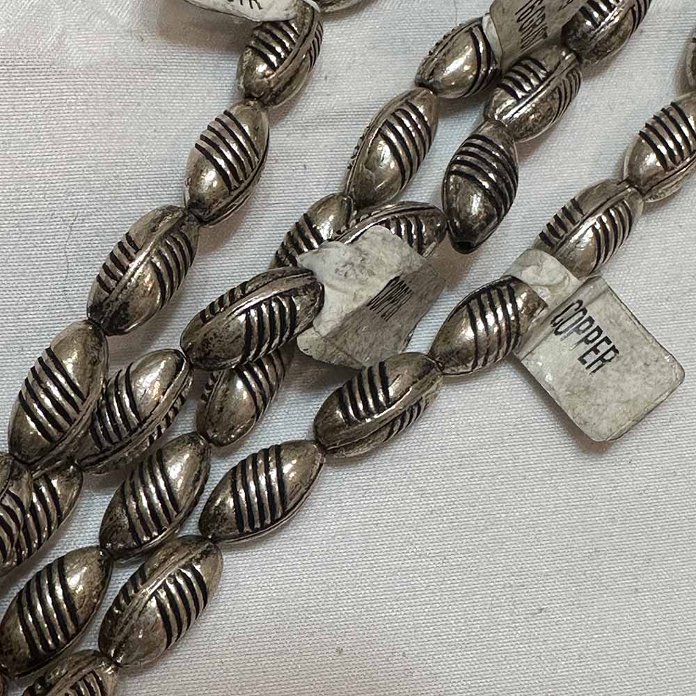 Medium 8mm Silver Plated Metal Striped Football Shape Beads