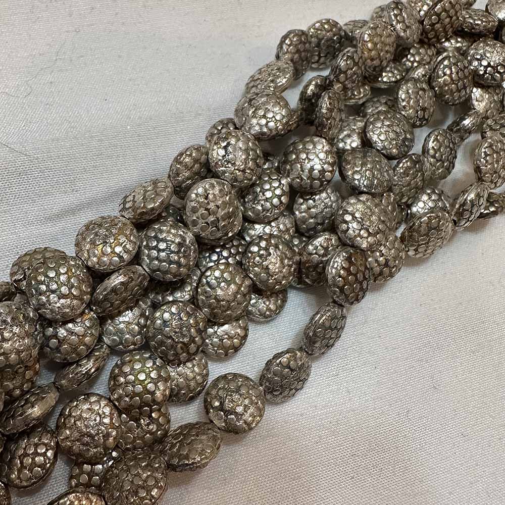 Small 8mm Silver Plated Metal Textured Round Flat Beads