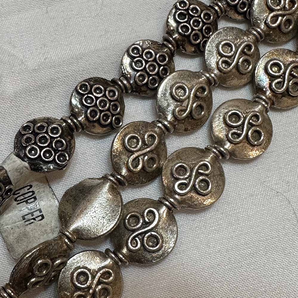 Medium 13mm Silver Plated Metal Flat Round Bali Design Beads