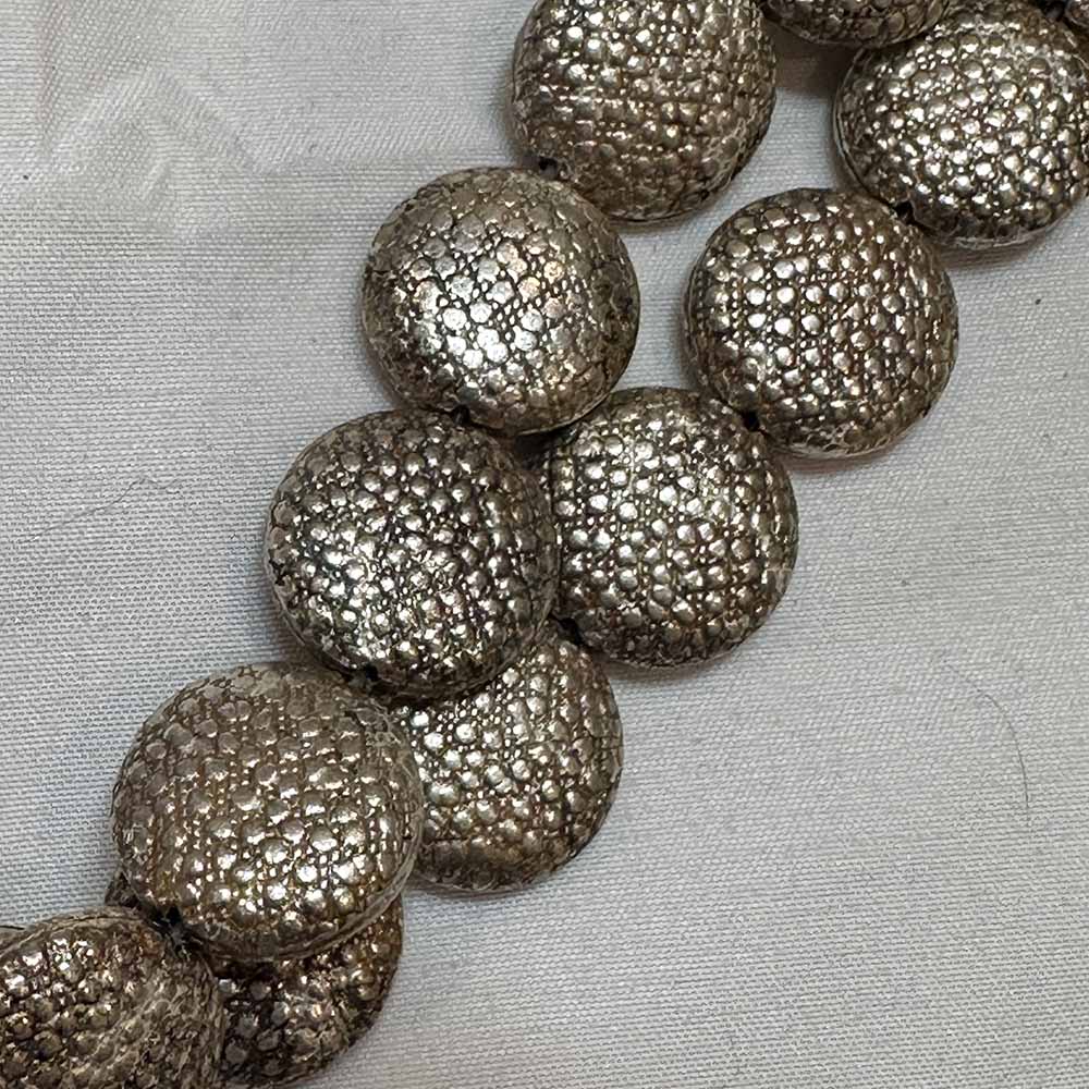 Large 18mm Silver Plated Metal Textured Flat Round Beads