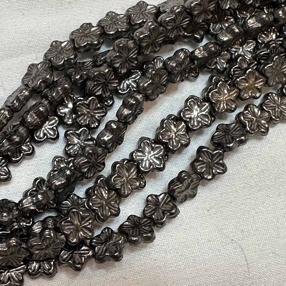 Medium 8mm Gunmetal Finish Metal Flower Design Beads