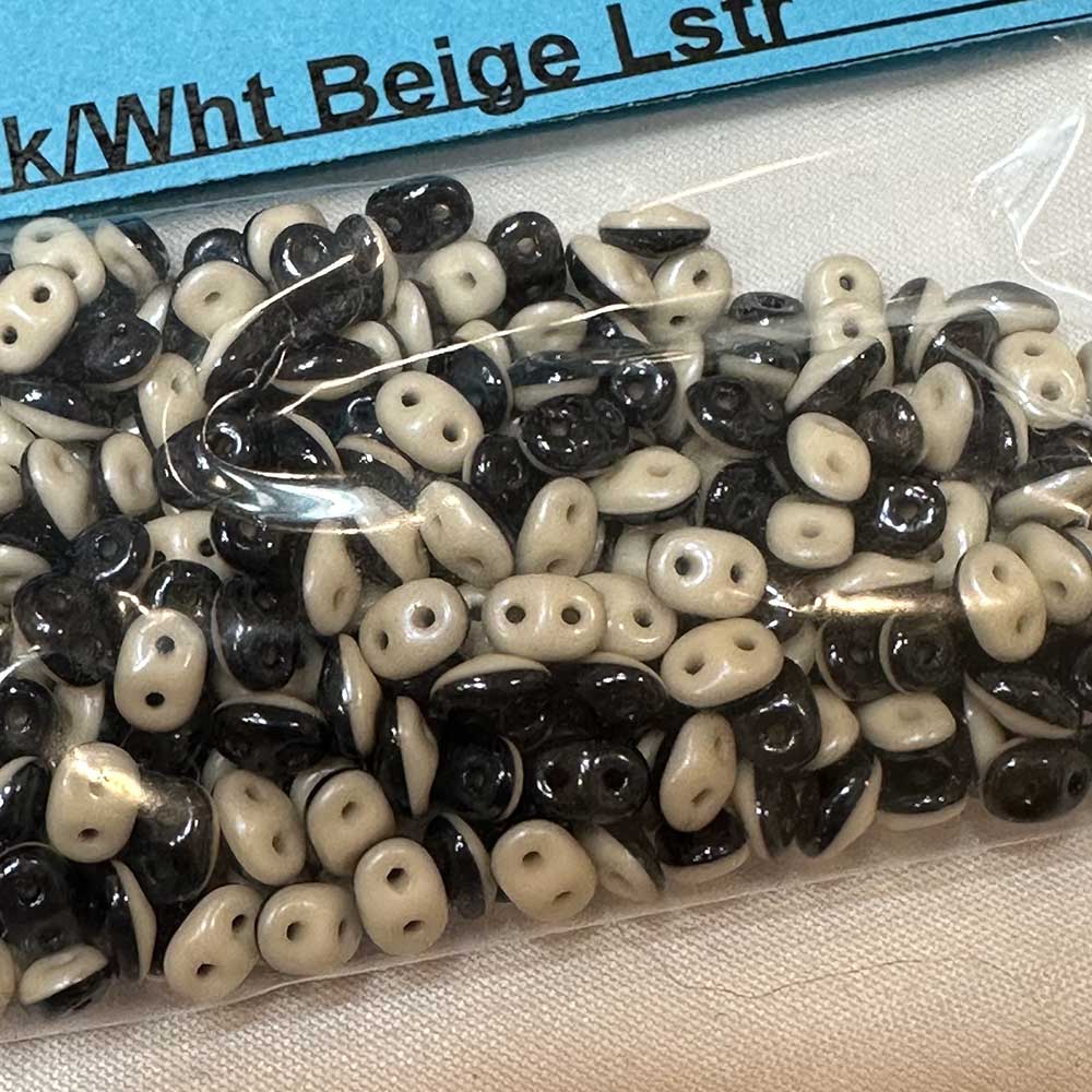 2.5 x 5mm Black Beige Luster Duets Czech Glass 2-Hole Seed Beads