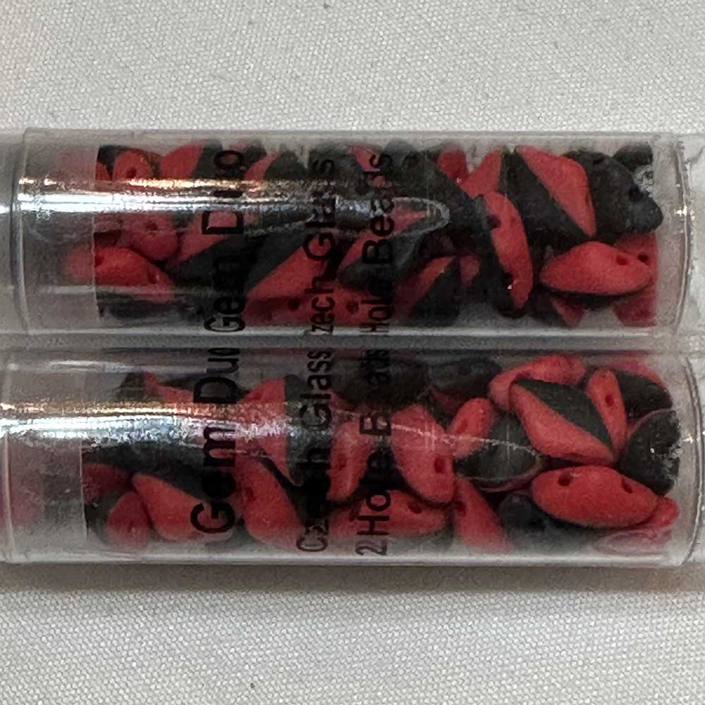 Czech Glass GemDuo Diamond Shape 2 Hole Duet Red Black Matte Beads