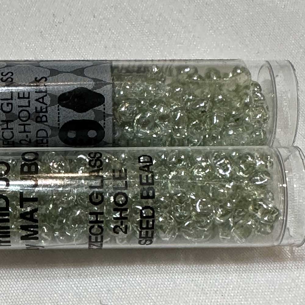 2x4mm MiniDuo Crystal Green Luster Duets Czech Glass 2-Hole Seed Beads