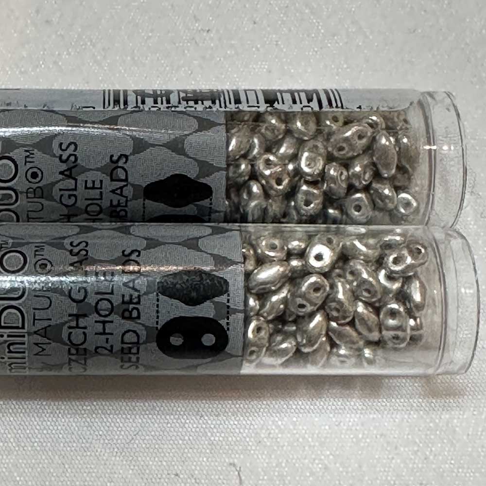 2x4mm MiniDuo Jet Silver Matte Duets Czech Glass 2-Hole Seed Beads