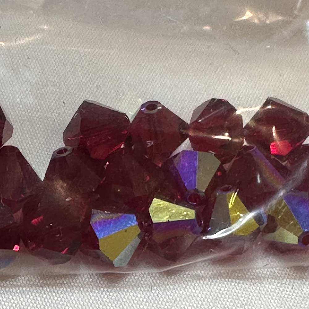 Siam AB 8mm Bicone Crystal Beads