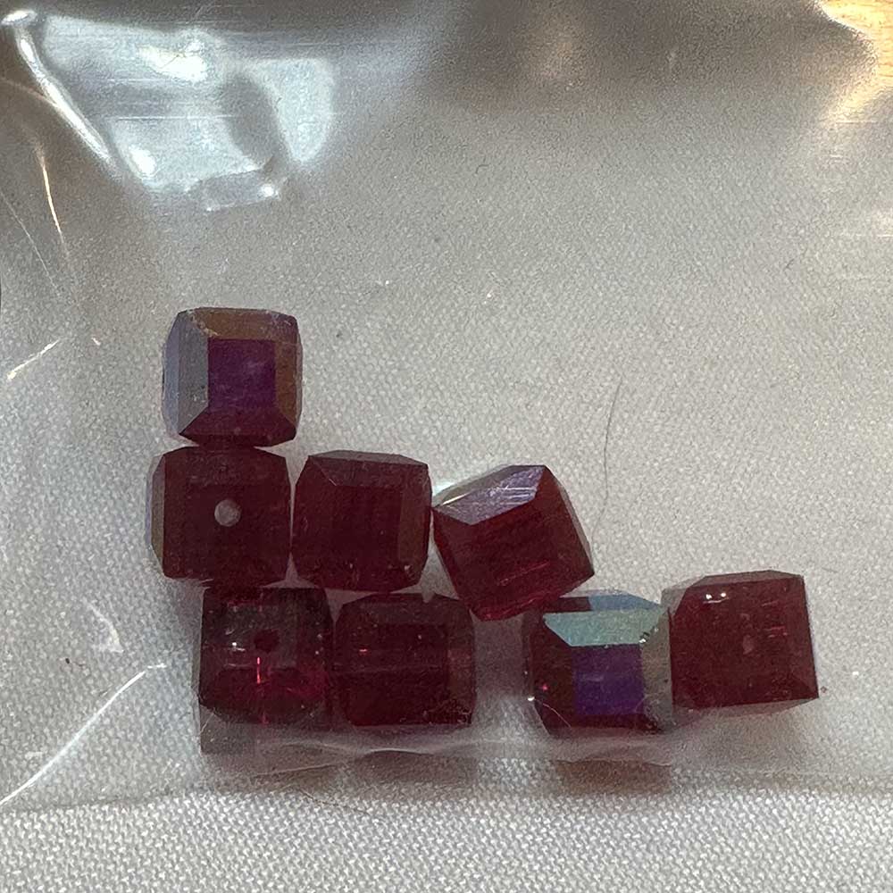 Siam AB 6mm Cube Crystal Beads