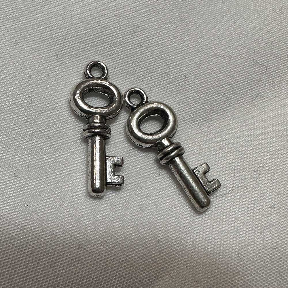 Small Skeleton Key Charm Silver Finish