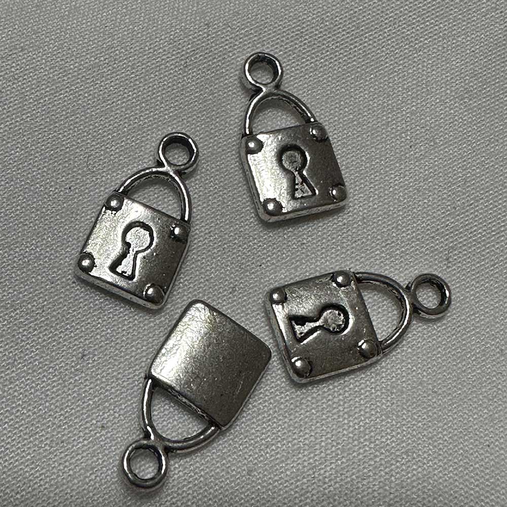 Small Single Sided Lock Charm Silver Finish