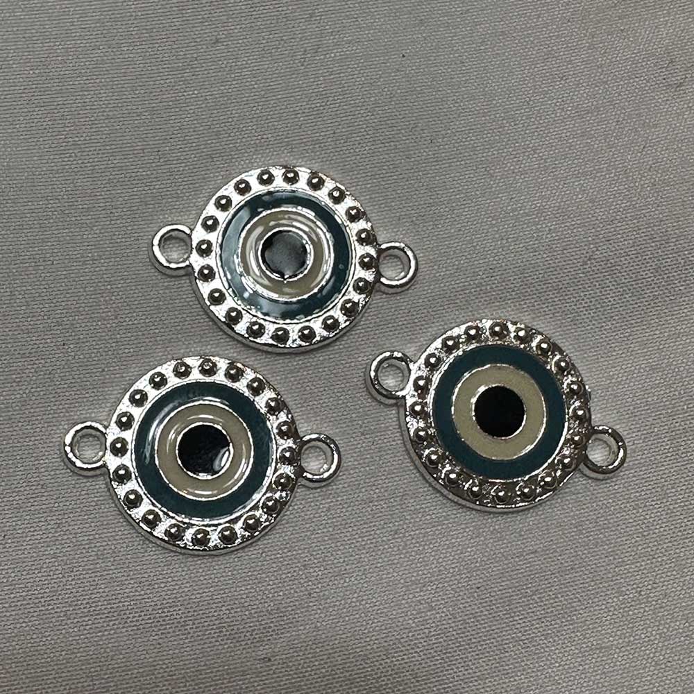 Double Bail Evil Eye Enamel and Silver Finish Charm