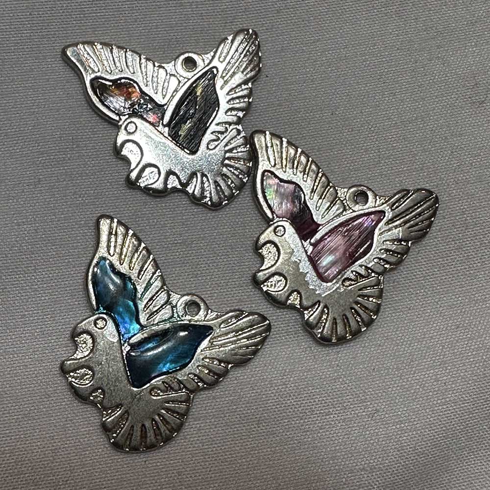 Multi Colored Mother of Pearl and Silver Finish Butterfly Charm