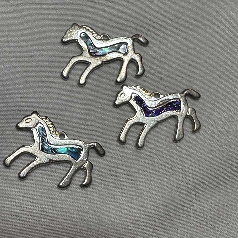 Multi Colored Mother of Pearl and Silver Finish Horse Charm