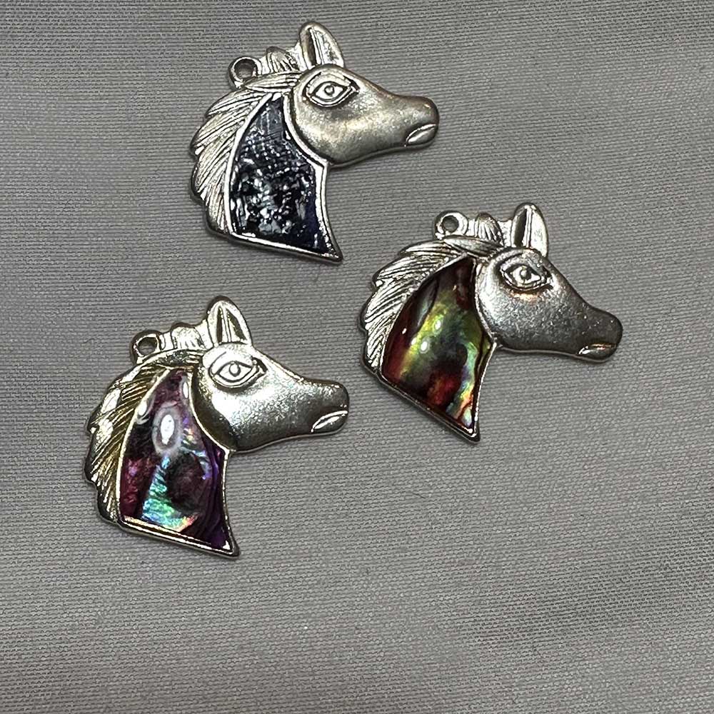 Multi Colored Mother of Pearl and Silver Finish Horse Head Charm