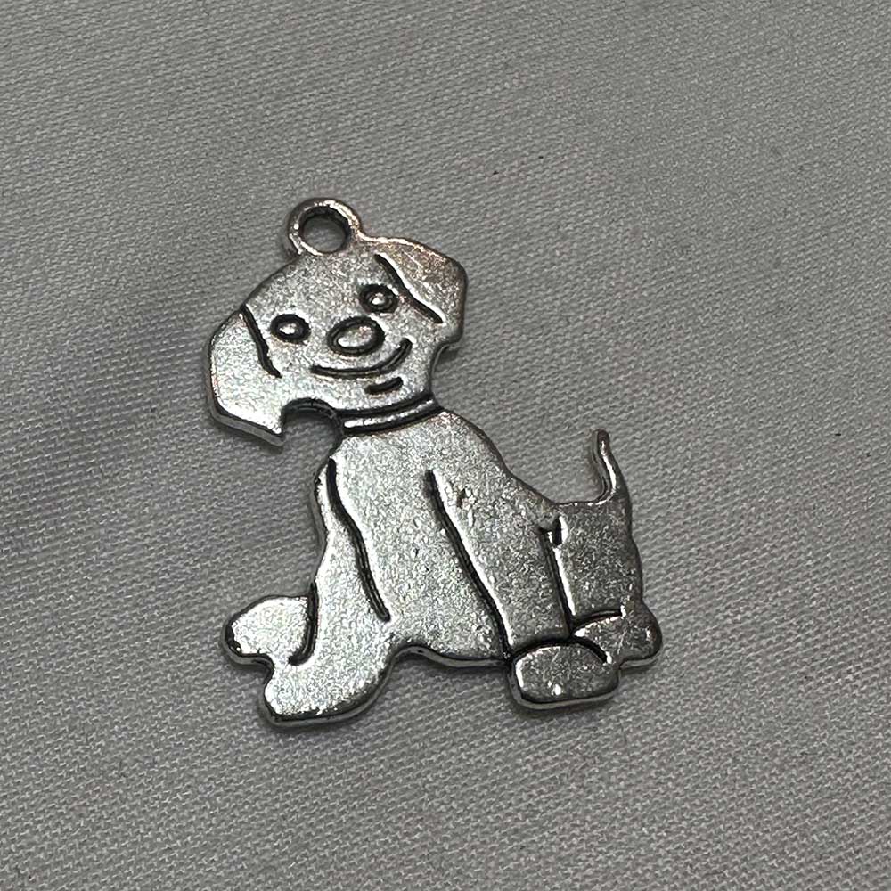 Large Double Sided Puppy Charm Silver Finish