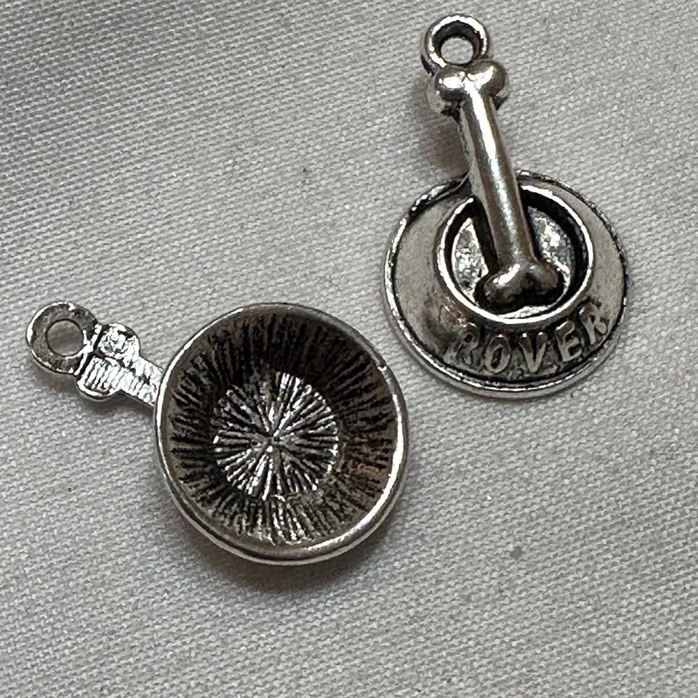 Dog Bone and Rover Food Bowl Charm Silver Finish