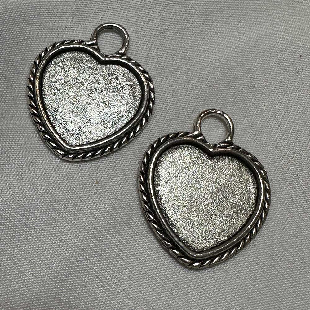 Single Sided Large Heart Charm Antique Silver Finish