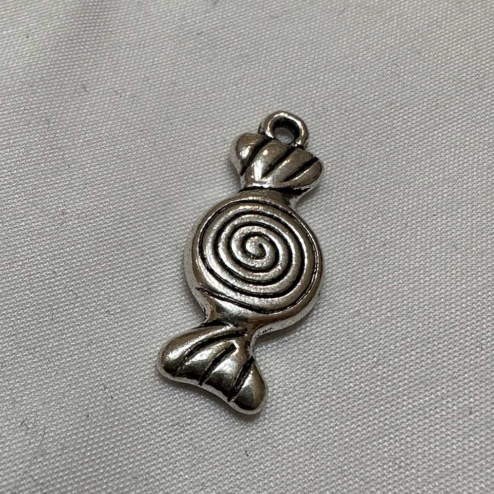 Double Sided Wrapped Candy Charm Silver Finish