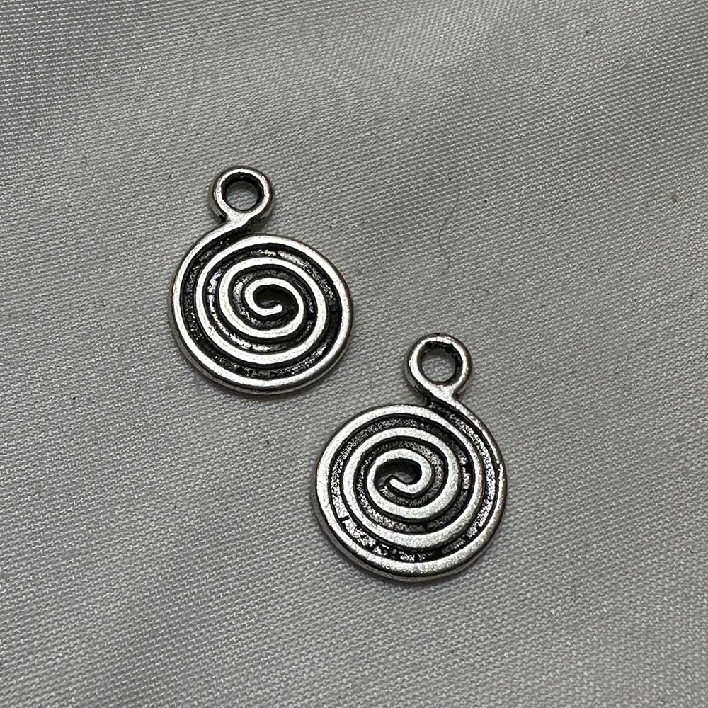 Double Sided Rude Spiral Charm Antique Silver Finish