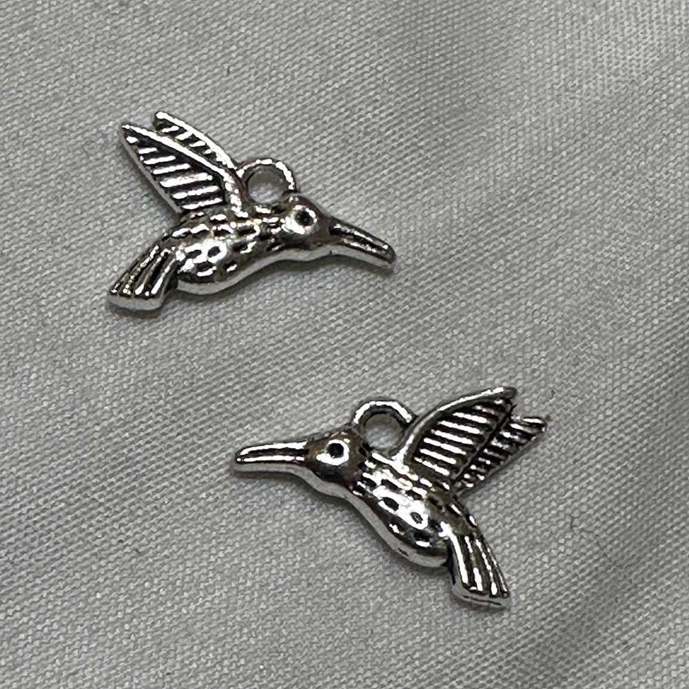 Double Sided Hummingbird Charm Silver Finish