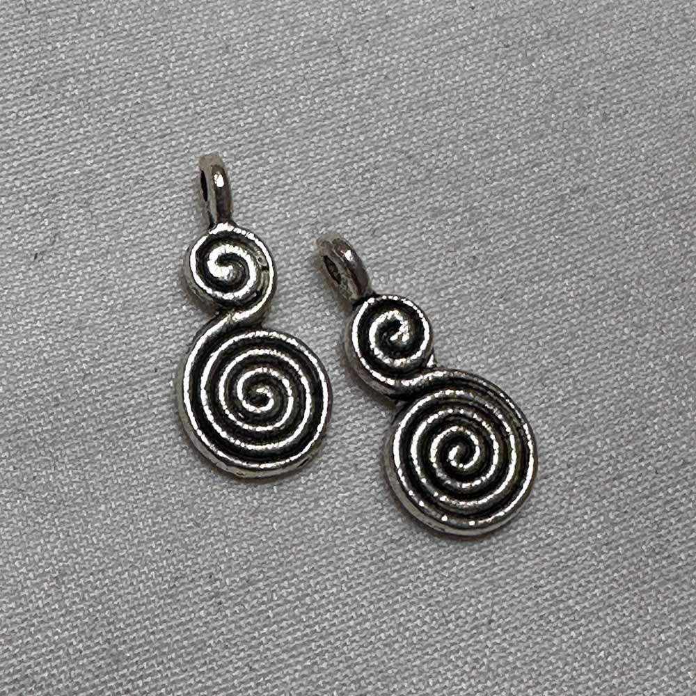 Double Sided Double Spiral Charm Antique Silver Finish