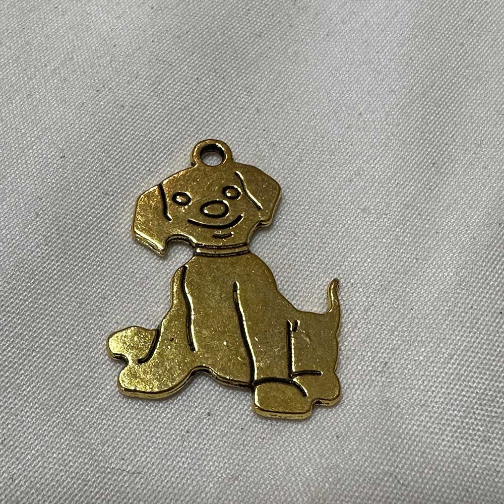 Large Double Sided Puppy Charm Gold Finish