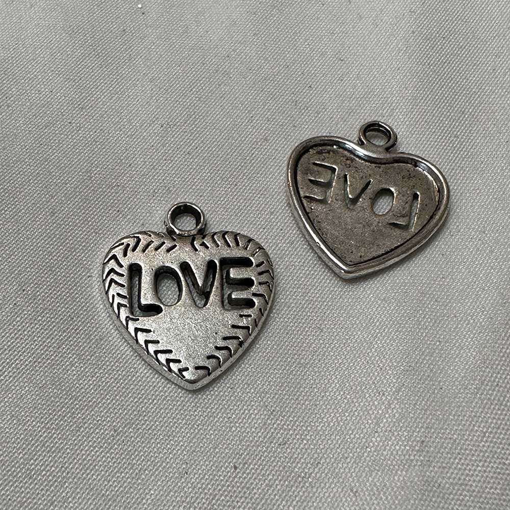 Single Sided Love Cut Out Heart Charm Antique Silver Finish