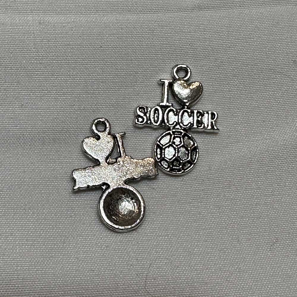 Single Sided I Heart Soccer Charm Silver Finish