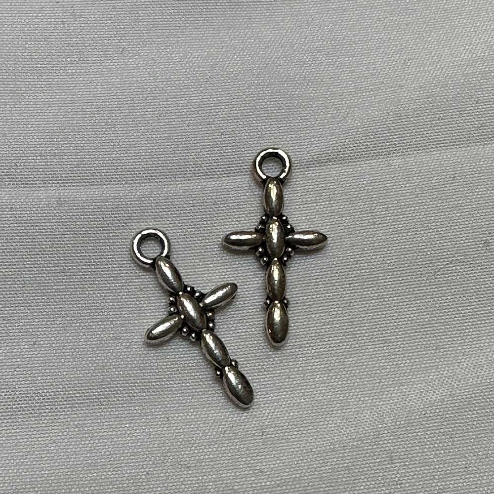 Double Sided Small Oval Sections Cross Charm Silver Plated