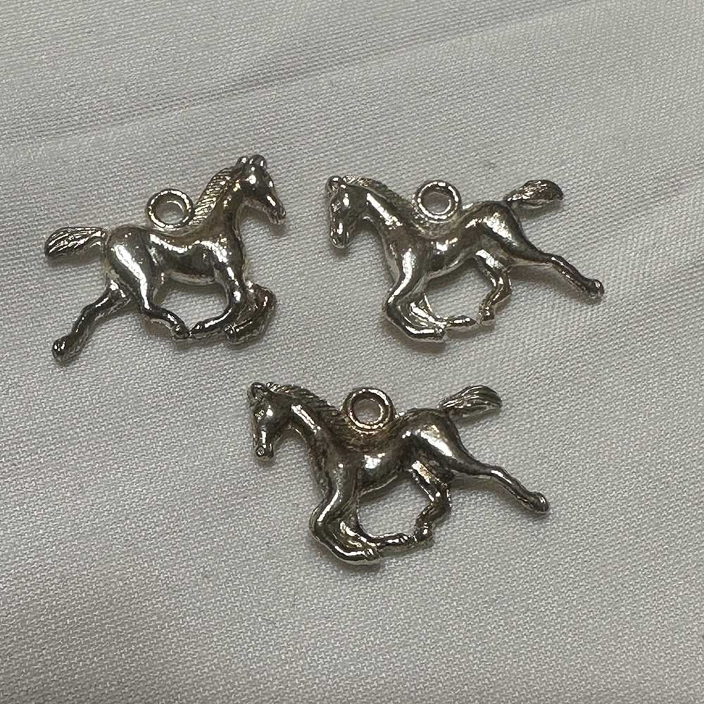 Double Sided Galloping Horse Charm Silver Finish