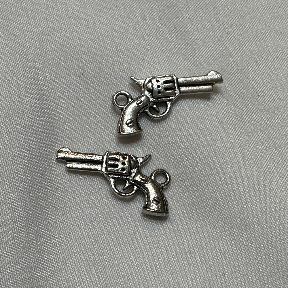 Double Sided Six Gun Pistol Charm Silver Finish