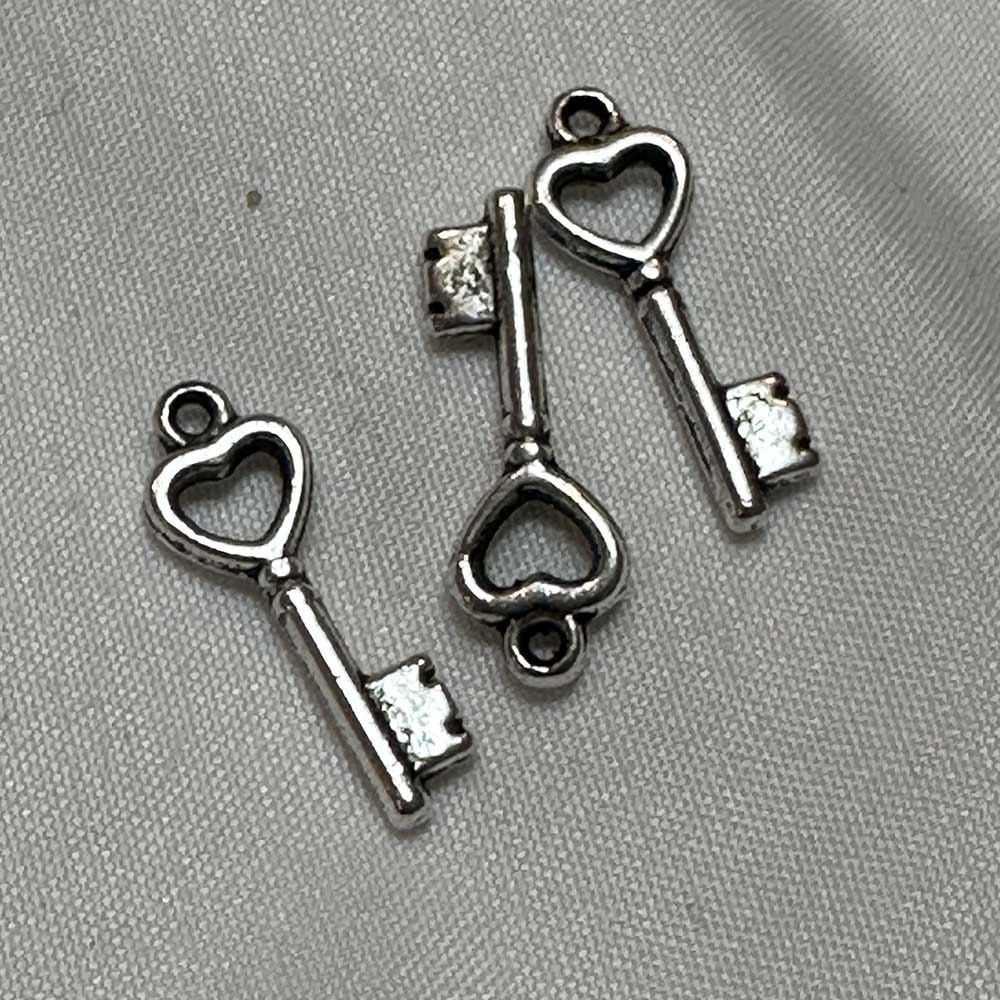 Double Sided Heart Key Charm Silver Finish