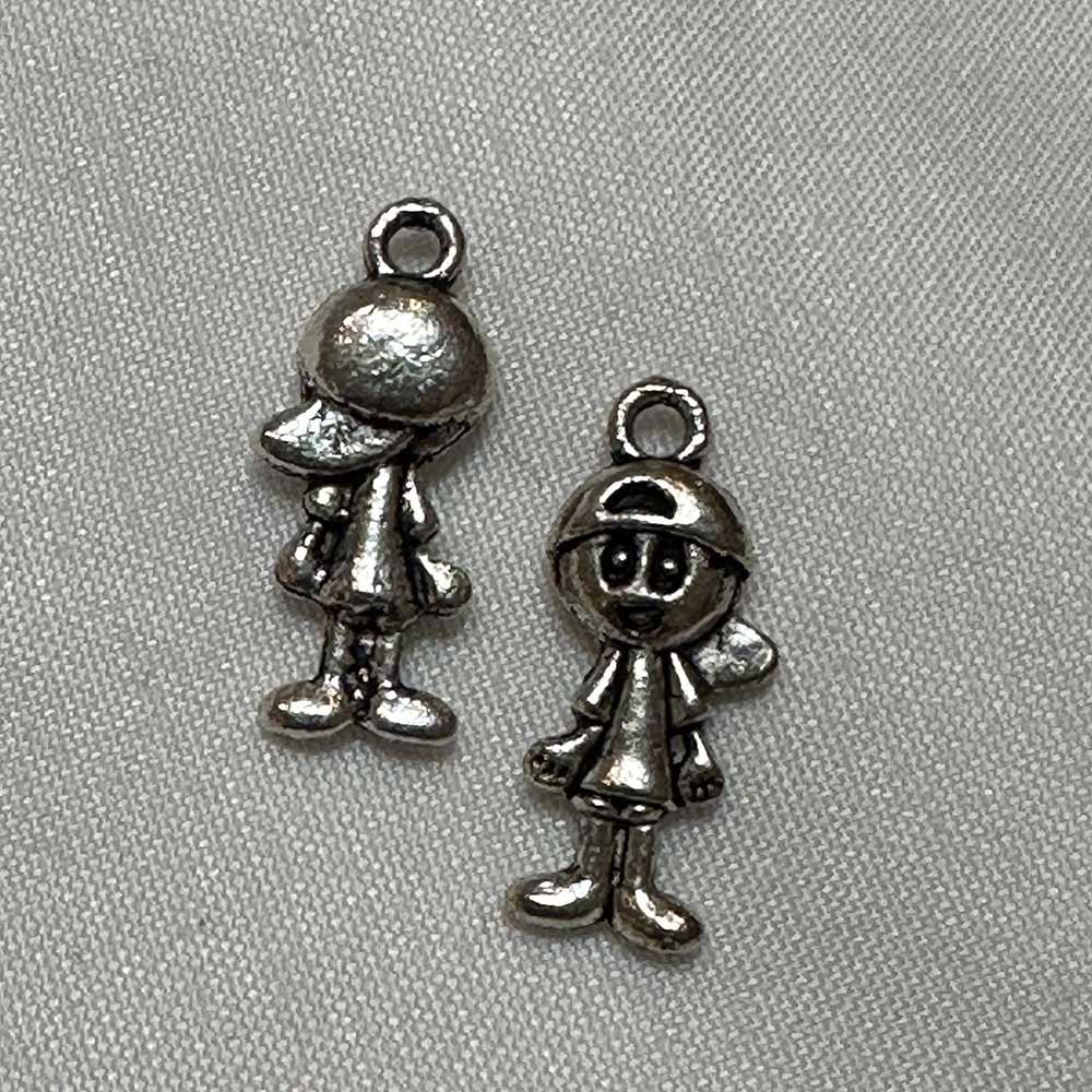 Double Sided Little Girl with Bike Helmet Charm Silver Finish