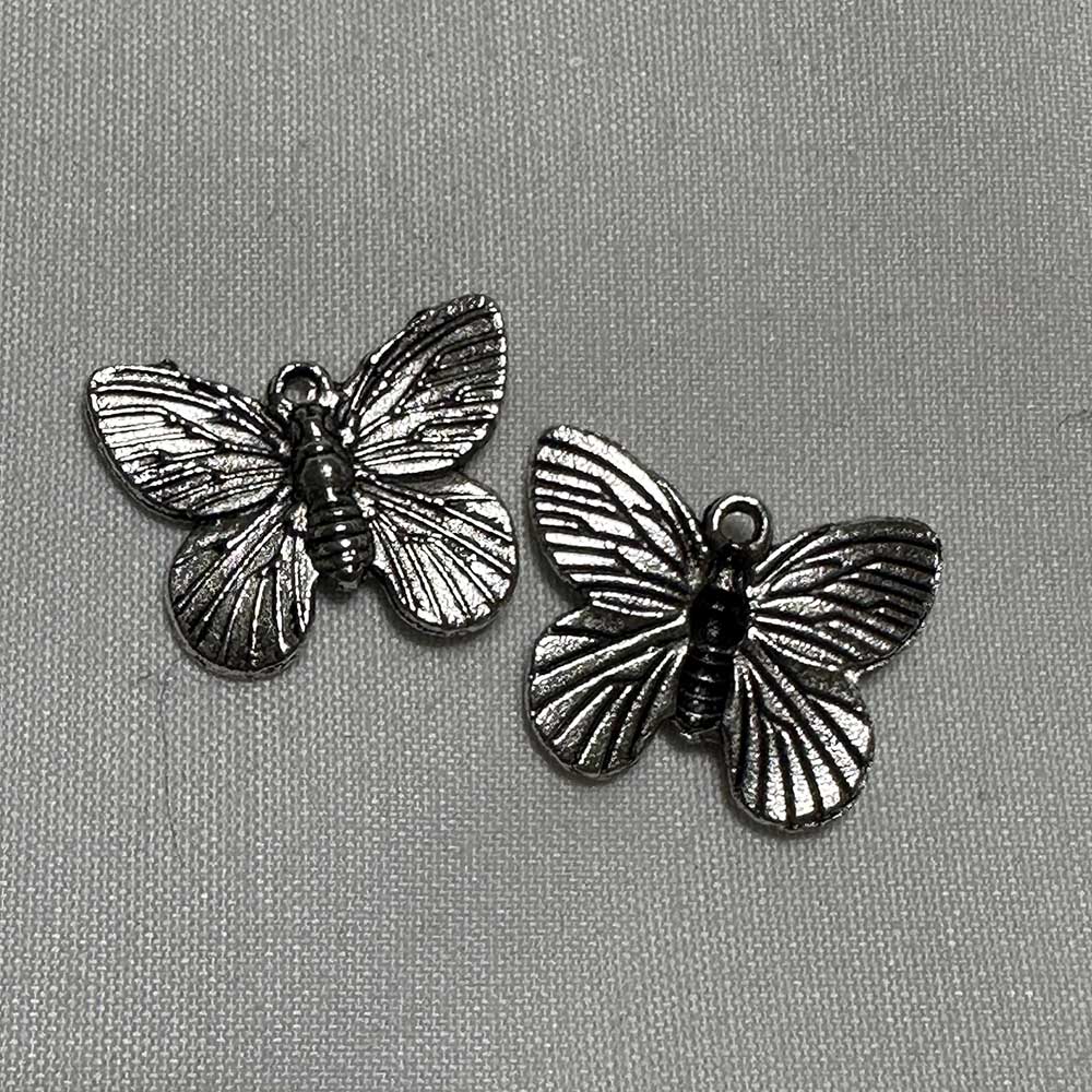 Double Sided Butterfly Charm Antique Silver Finish