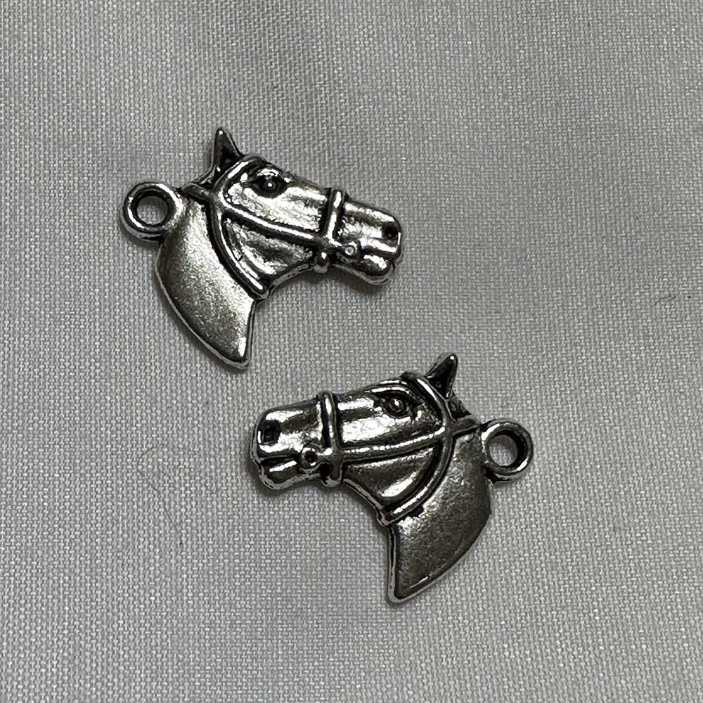 Double Sided Horse Head Charm Silver Finish