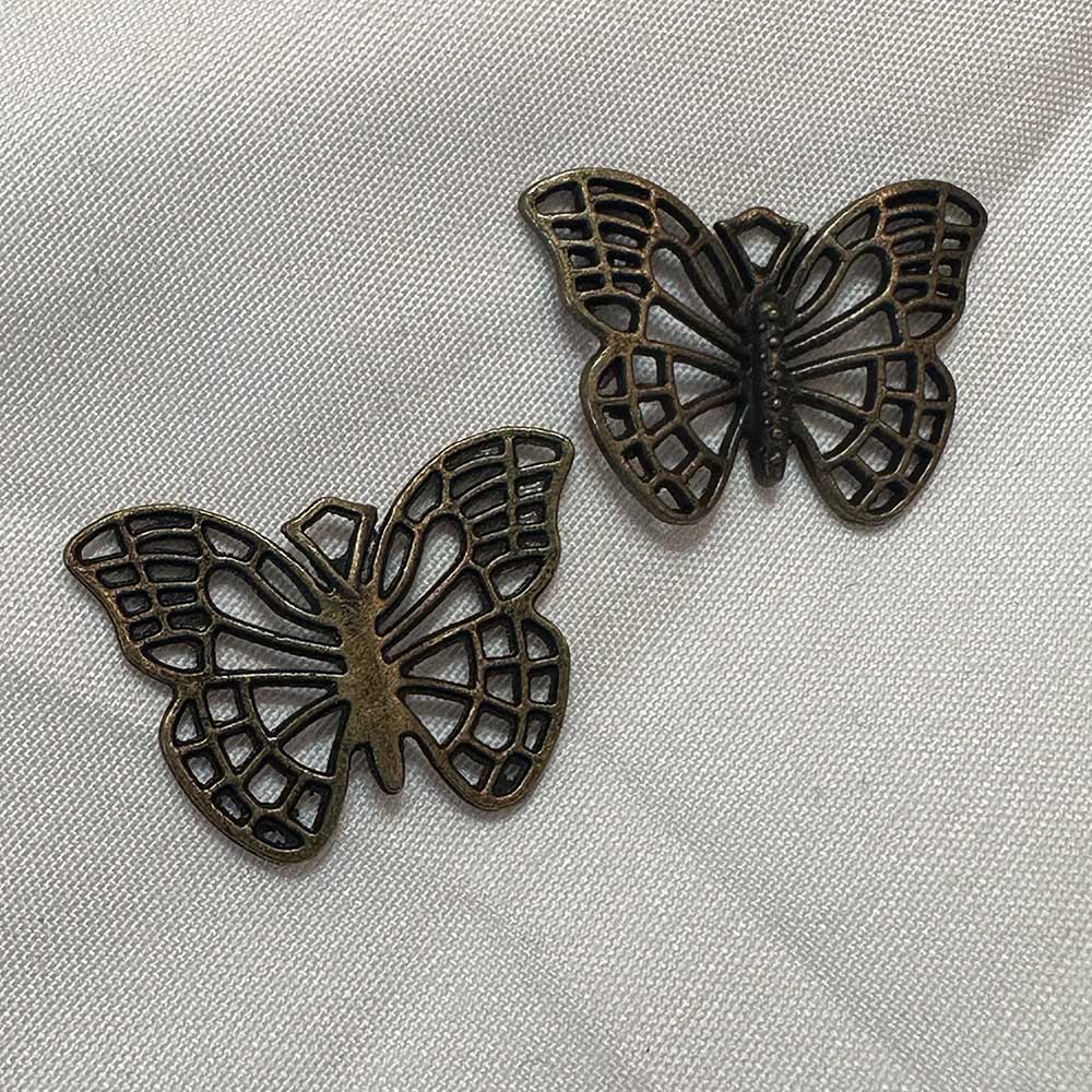 Single Sided Open Wing Butterfly Charm Antique Brass