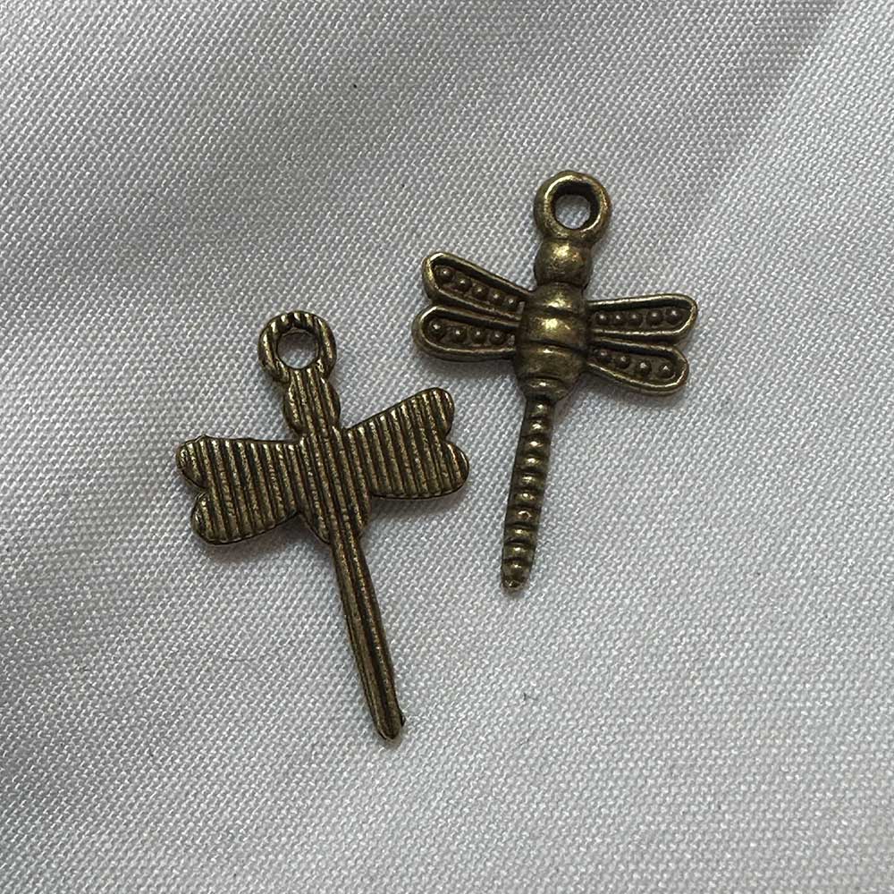 Single Sided Dragonfly Charm Antique Brass