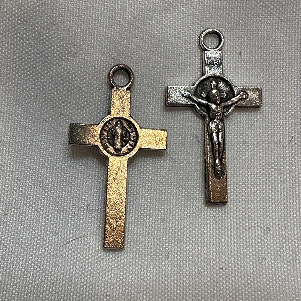 Double Sided Crucifix with Guadalupe Charm Silver Finish