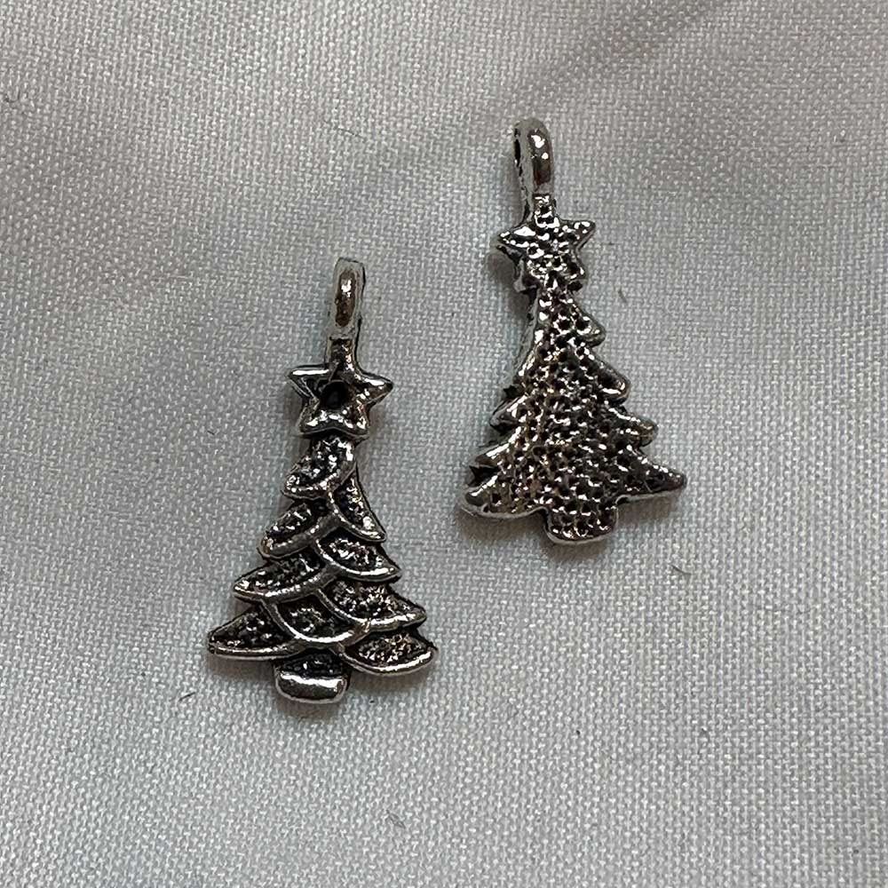 Single Sided Christmas Tree Charm Silver Finish