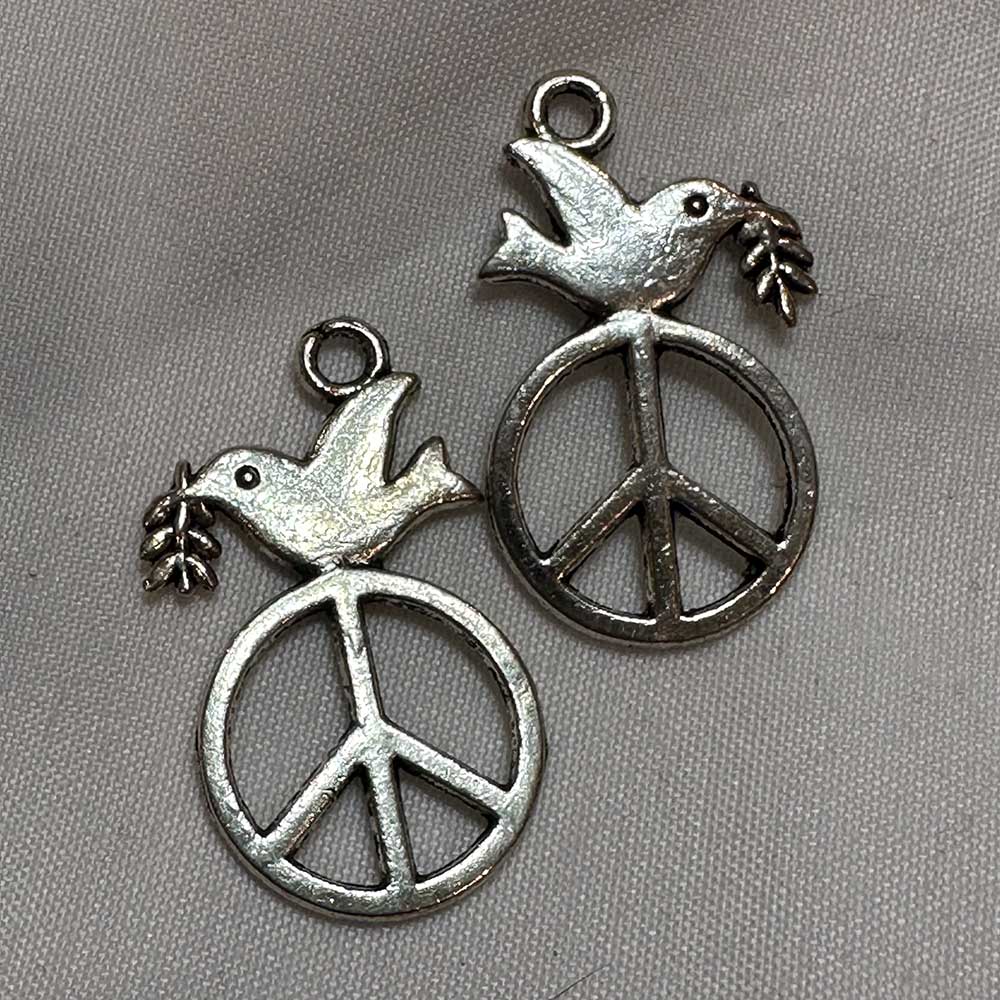 Double Sided Dove and Peace Sign Charm Silver Finish