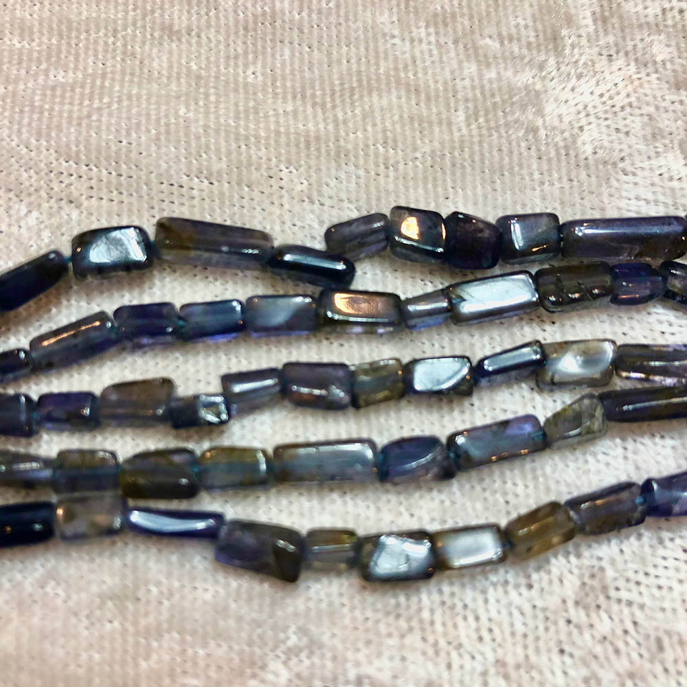 Small Iolite Flat Rectangle Beads 4mm x 8mm