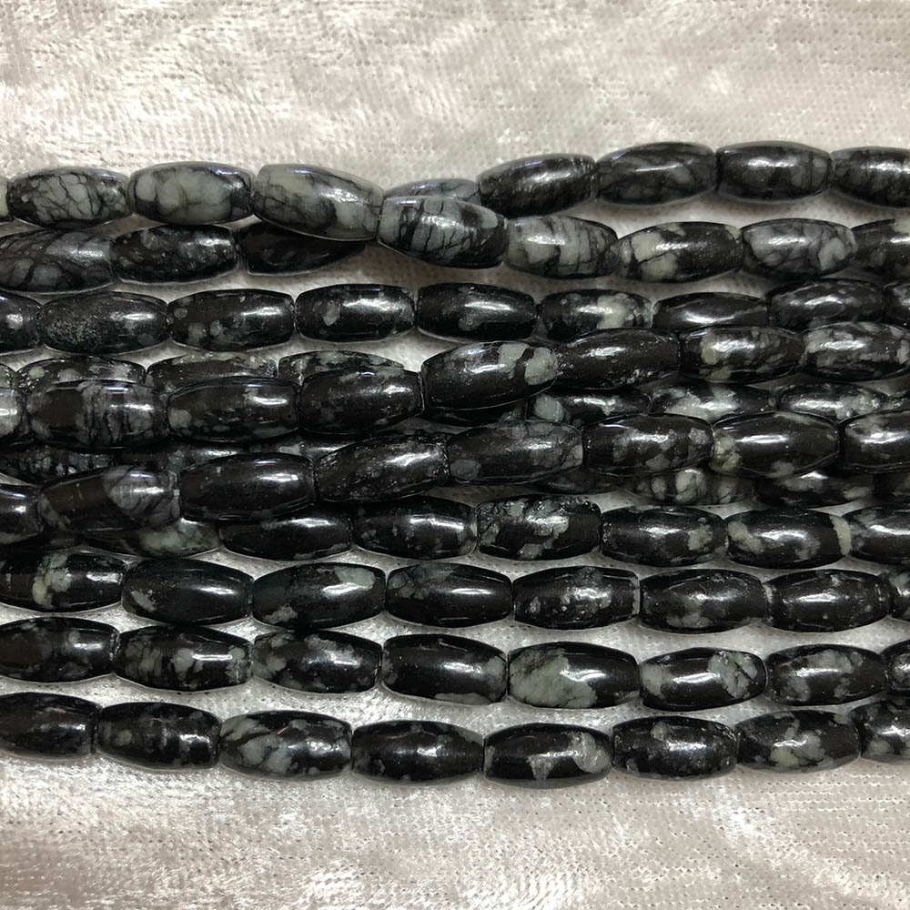 Snowflake Obsidian Medium Rice Beads 6mm x 12mm