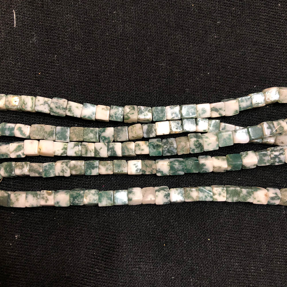 Small Green Spot Jasper Cube Beads 4mm