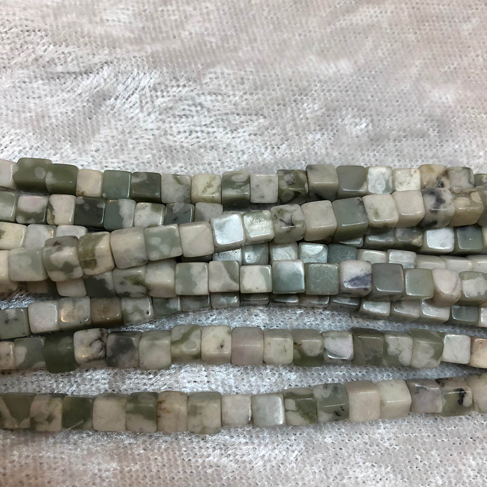 Light Green Spot Jasper Cube Beads 4mm