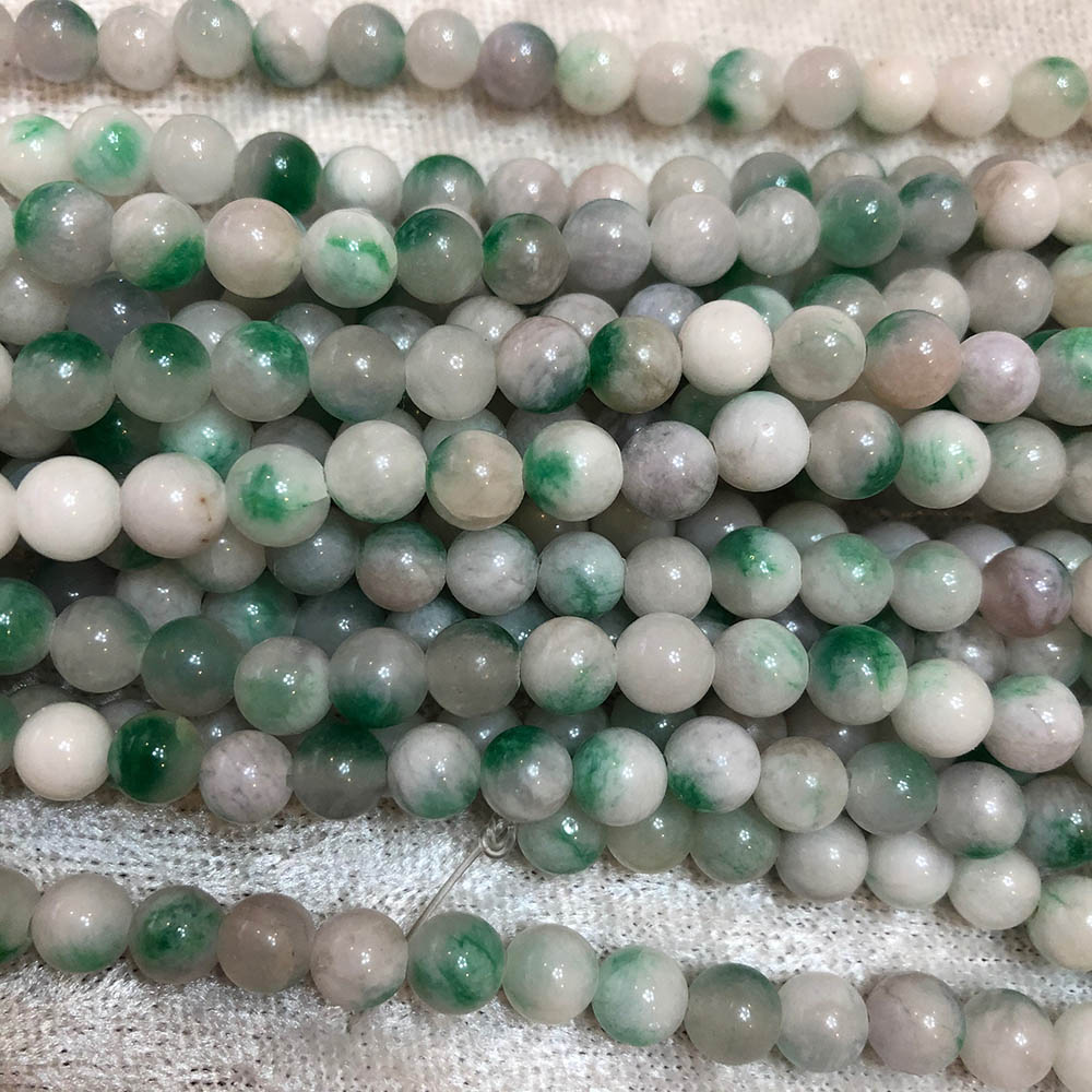 Dyed Green White Candy Jade Round Beads 6mm