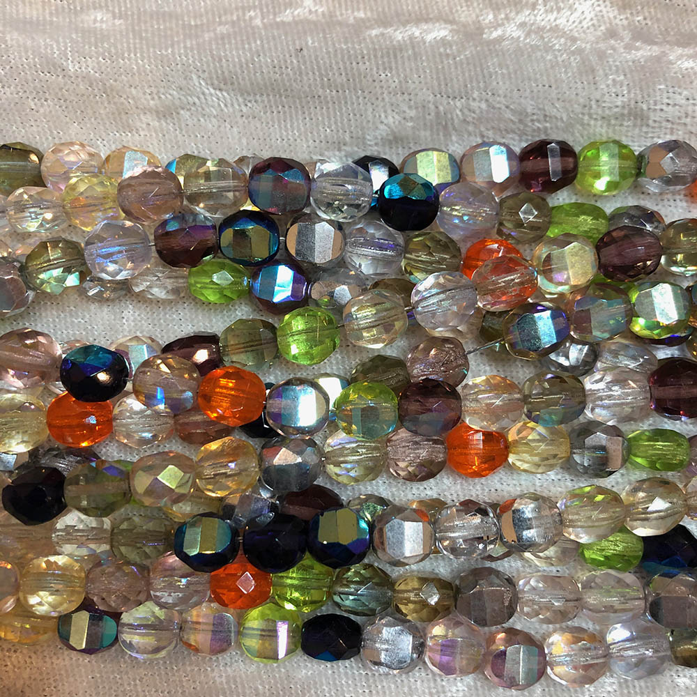 Multicolored Faceted Mirrored Glass Beads 8mm x 6mm