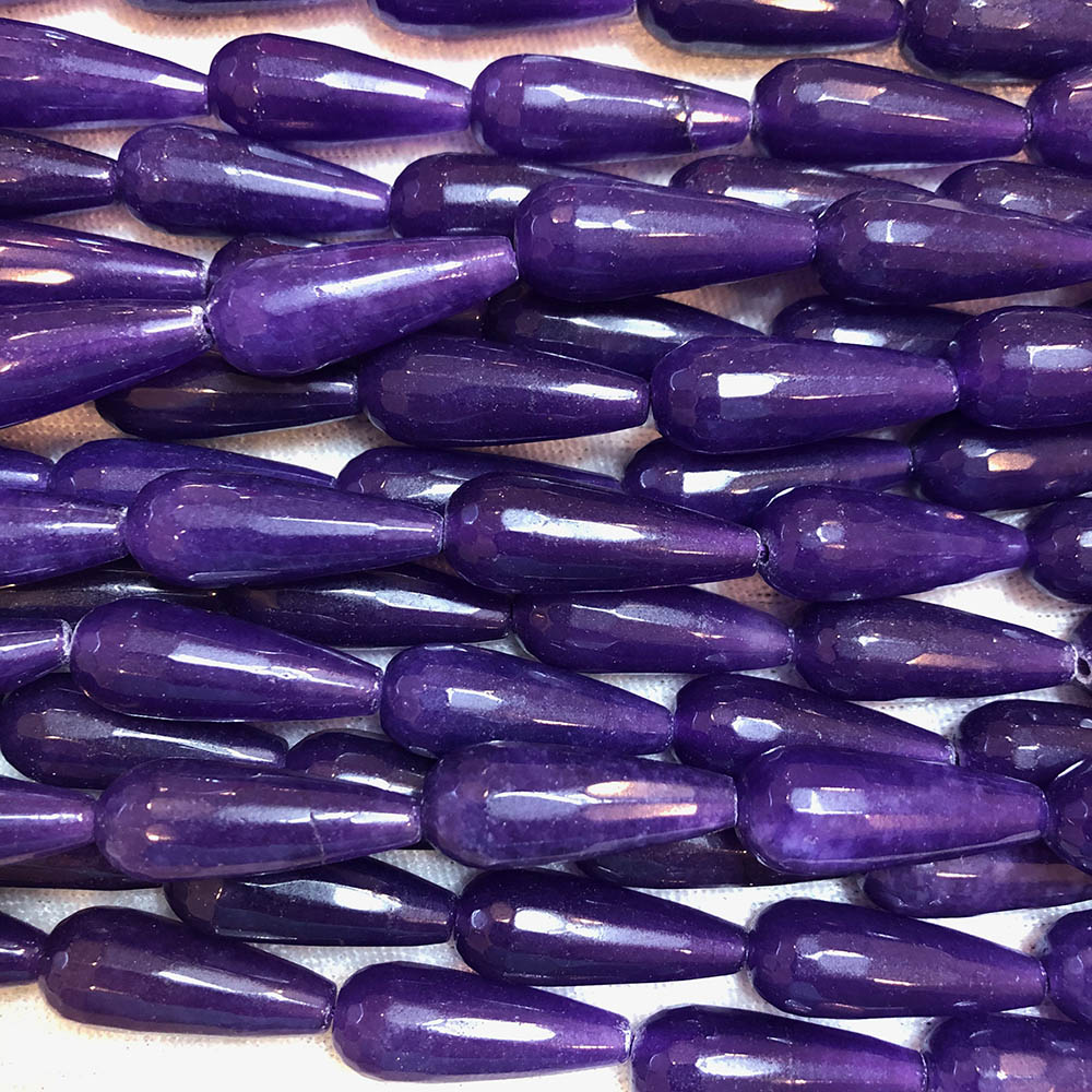 Dyed Purple Jade Tear Drop Faceted Beads 10mm x 30mm