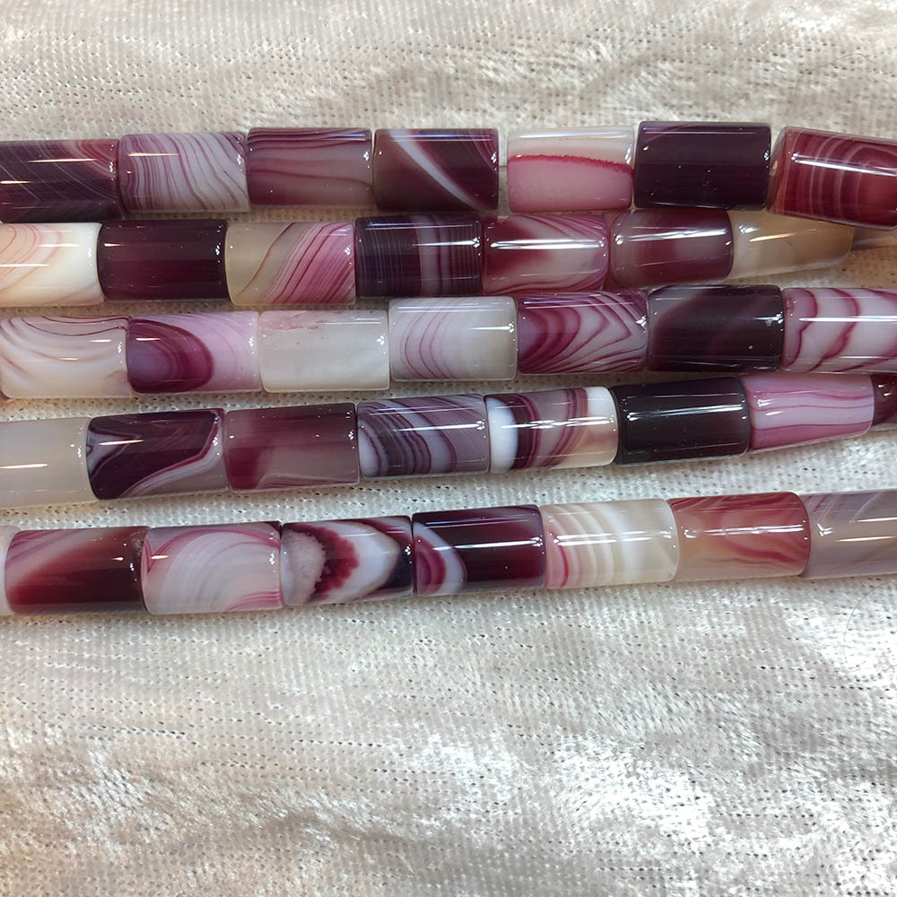 Large Maroon Agate Tube Beads