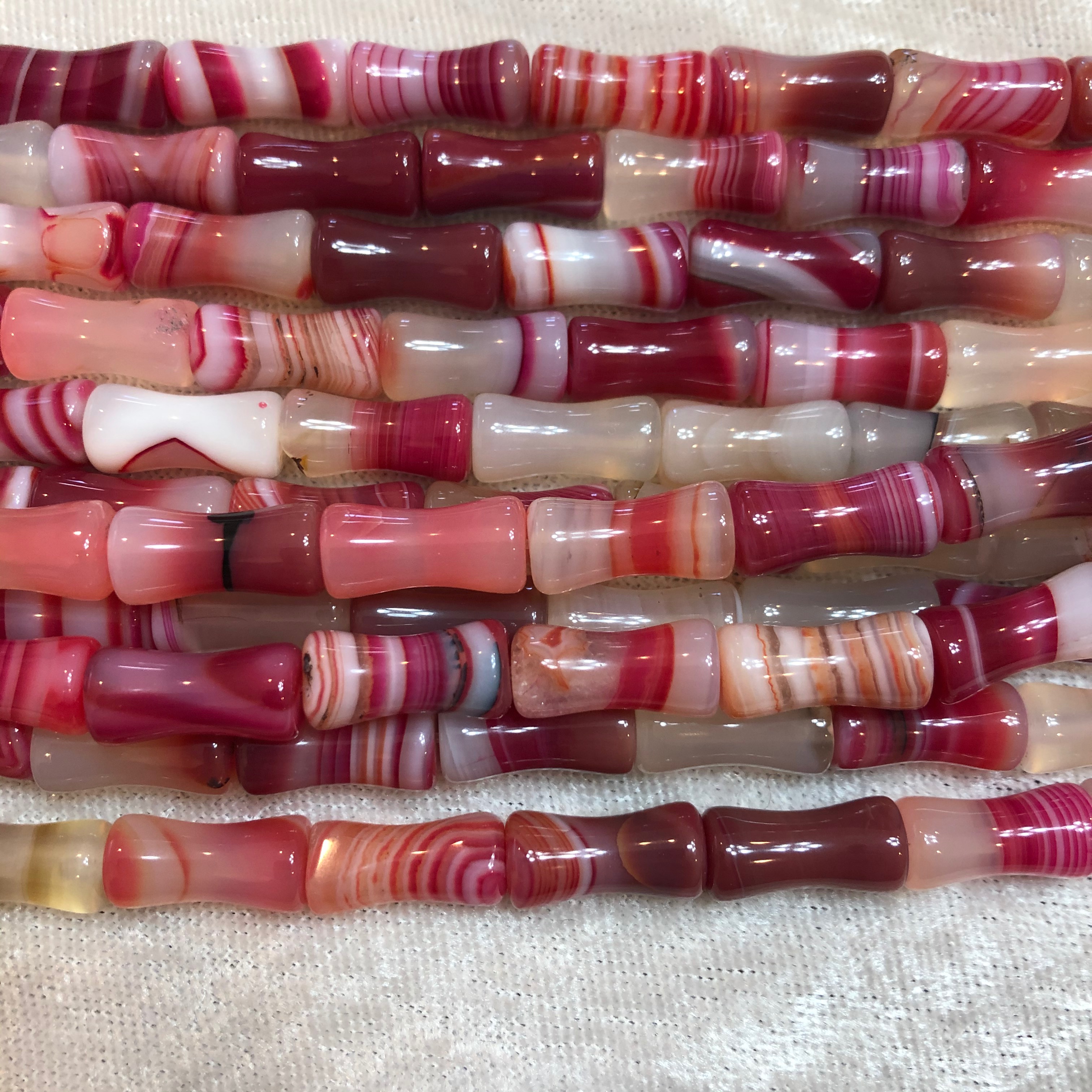 Large Red Agate Dogbone Beads 