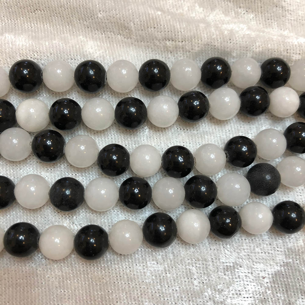 Black Jasper and Snow Quartz Round Beads 8mm