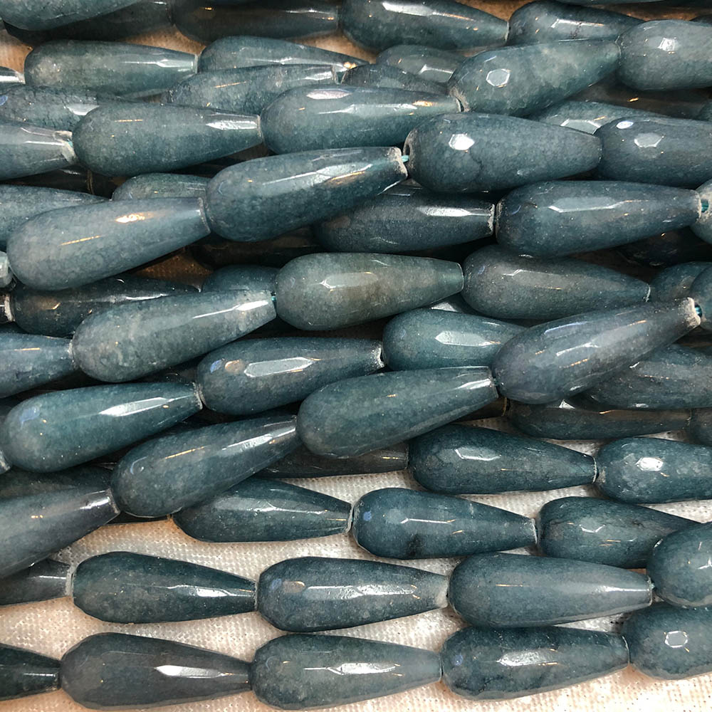 Dyed Blue Gray Jade Faceted Teardrop Beads